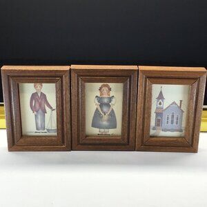 Vintage Folk Art Primitive Tile Painted By Mimi Rectangular Framed Wall Hanging